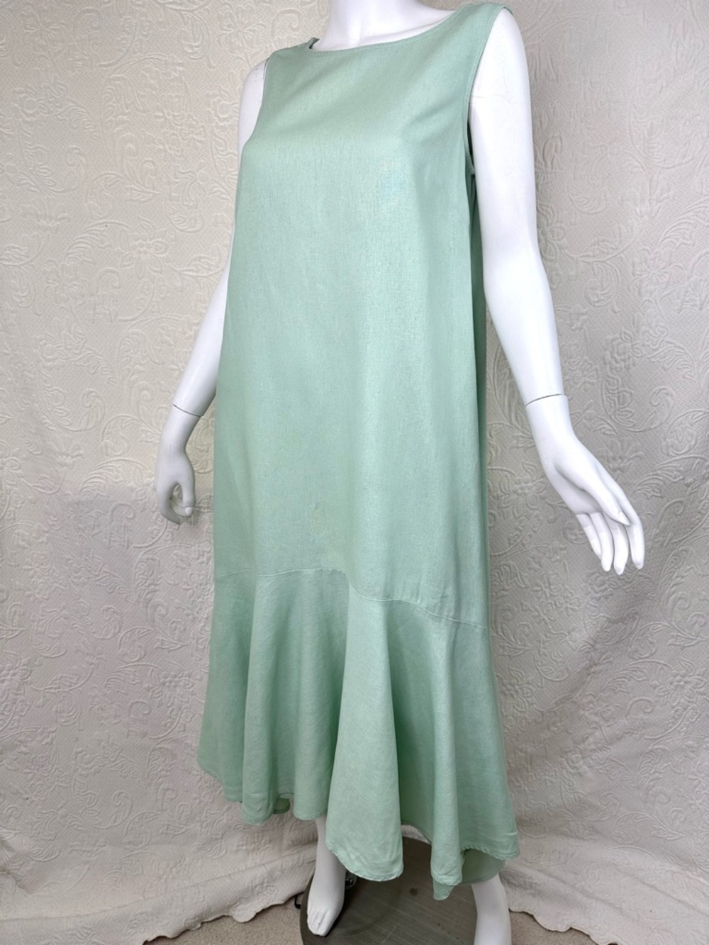 Cynthia Rowley Linen Pastel Green Sleeveless Midi Hi-Lo Mermaid Dress